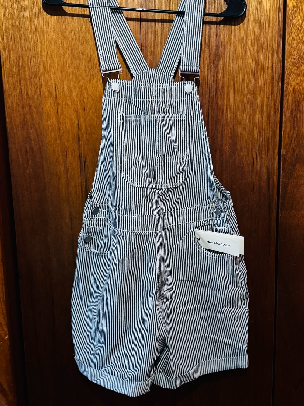 Blue Velvet blue strip short overalls